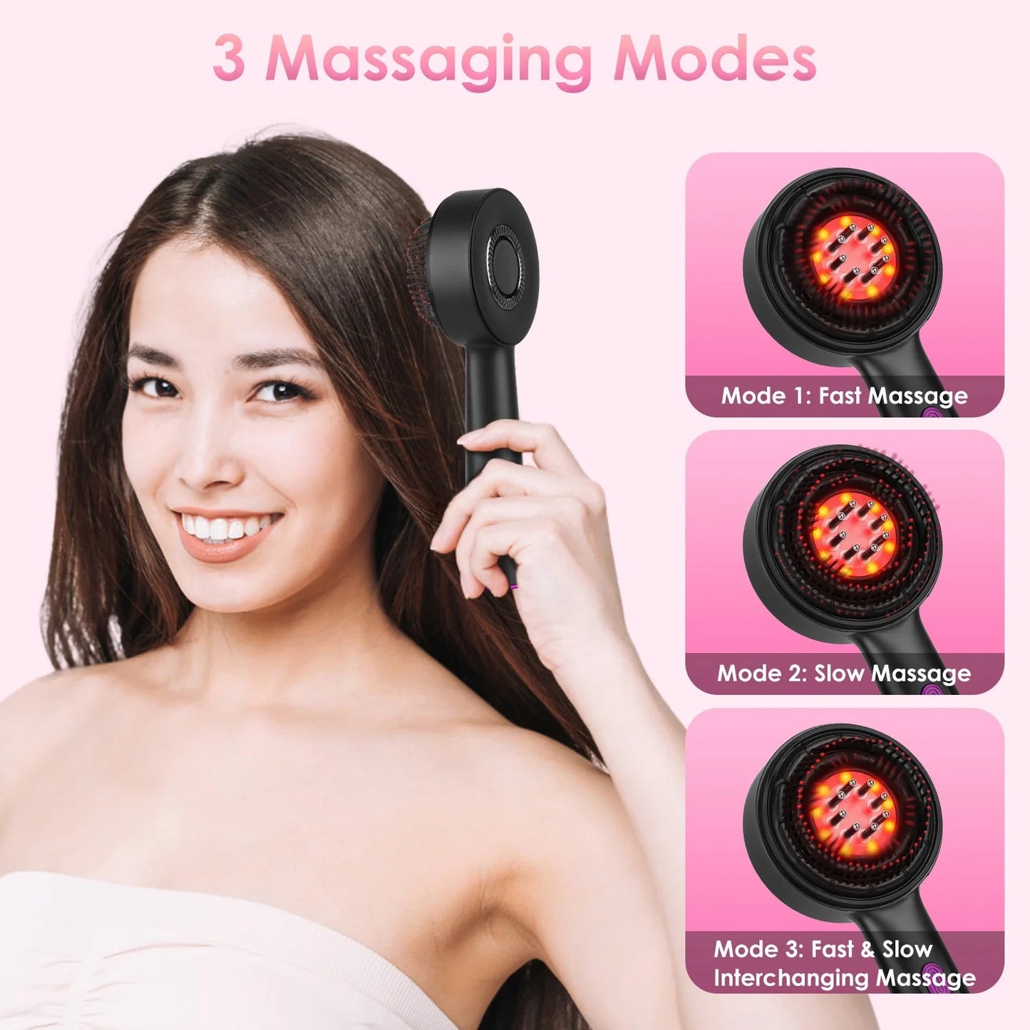 3 in 1 Red Light Scalp Massage Brush Wireless Hair Oil Applicator Massage Comb with 3 Modes Rechargeable Ipx7 Waterproof