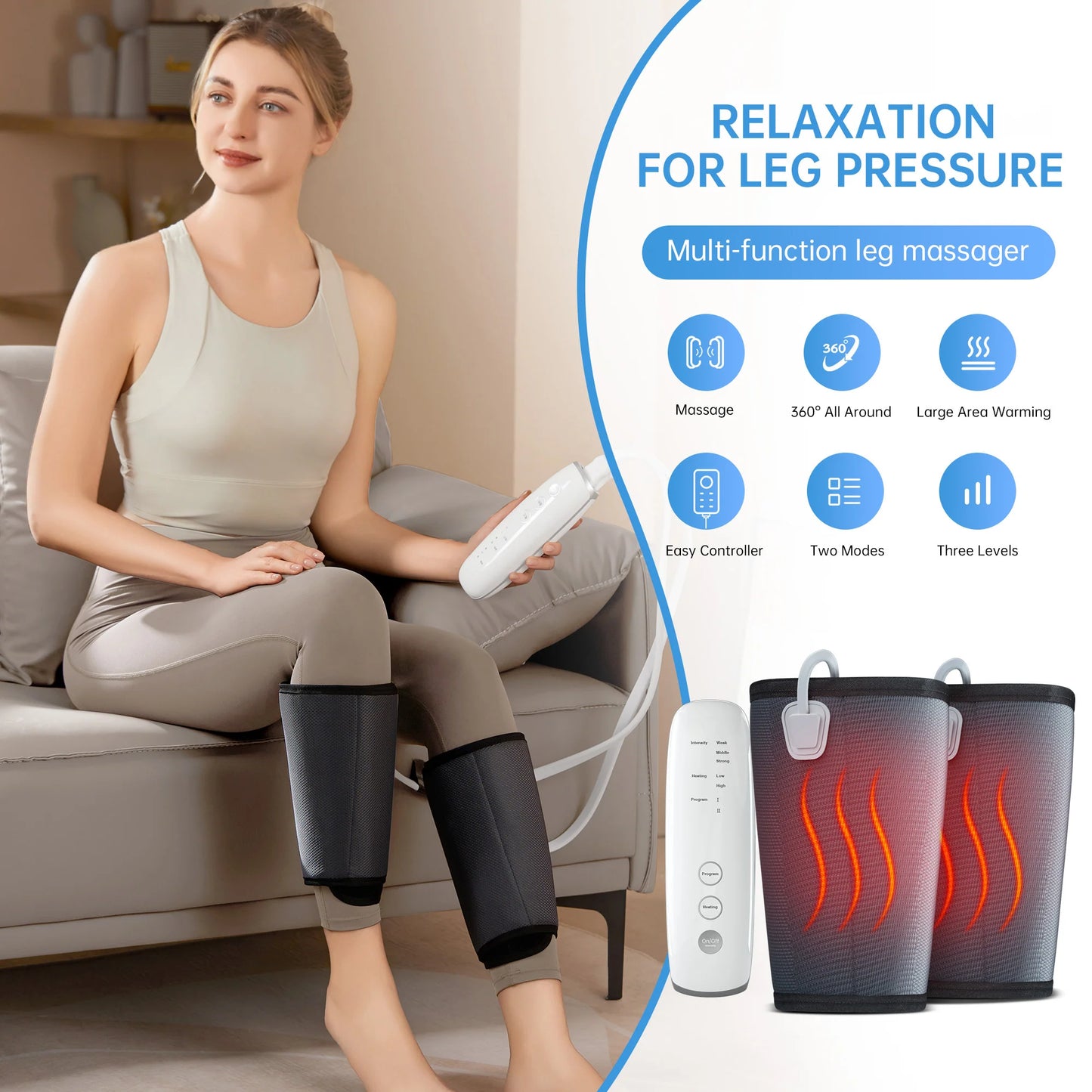 Smart Portable Leg Massager - 3 Levels of Pressure and Heat Therapy