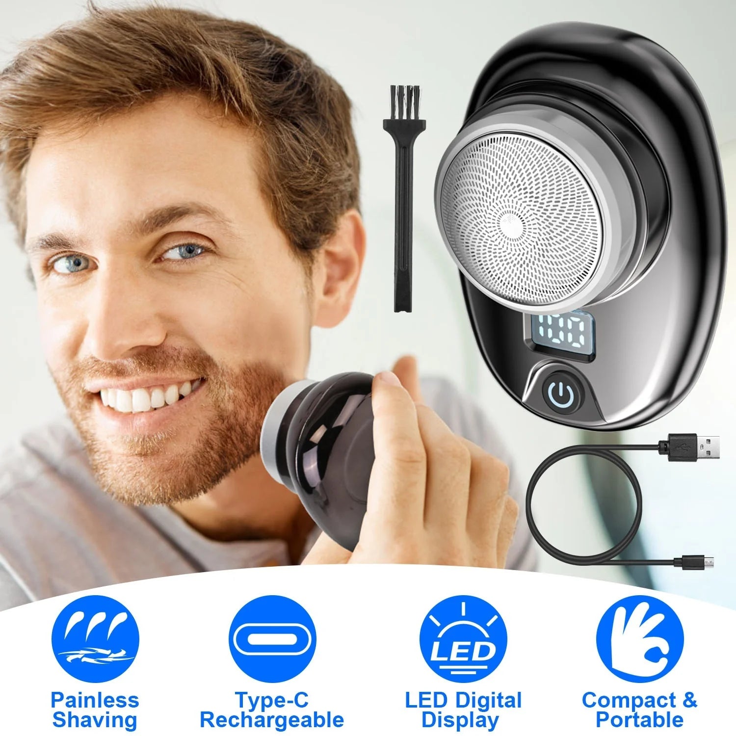 Men Portable Type-C Rechargeable Electric Shaver with Led Digital Display