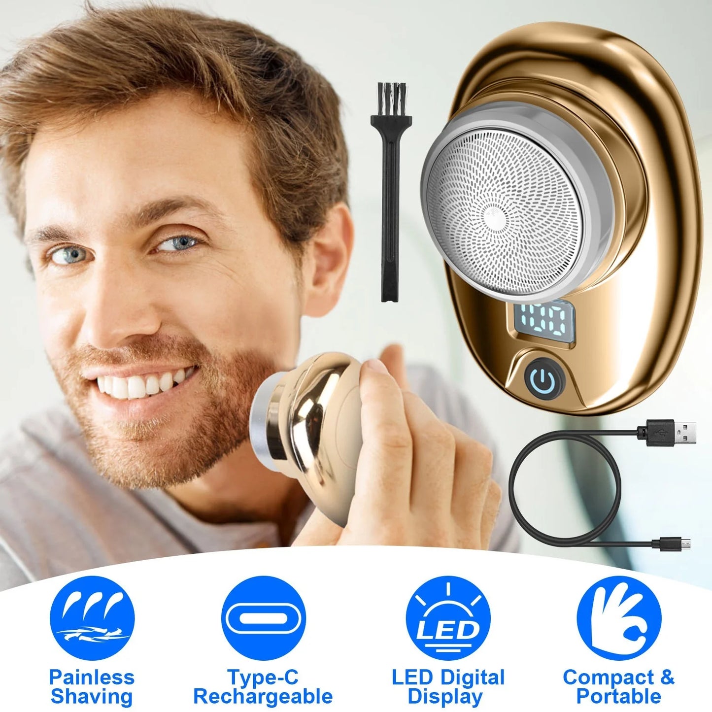 Men Portable Type-C Rechargeable Electric Shaver with Led Digital Display