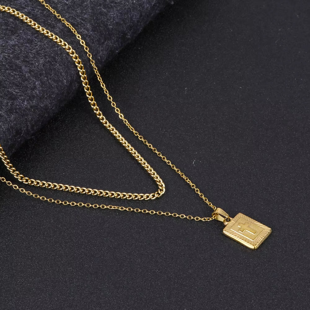 Vintage Stainless Steel Double Layer Wear Women'S Titanium Steel Cross Necklace Fashion Simple Cross Pendant Necklace for Men