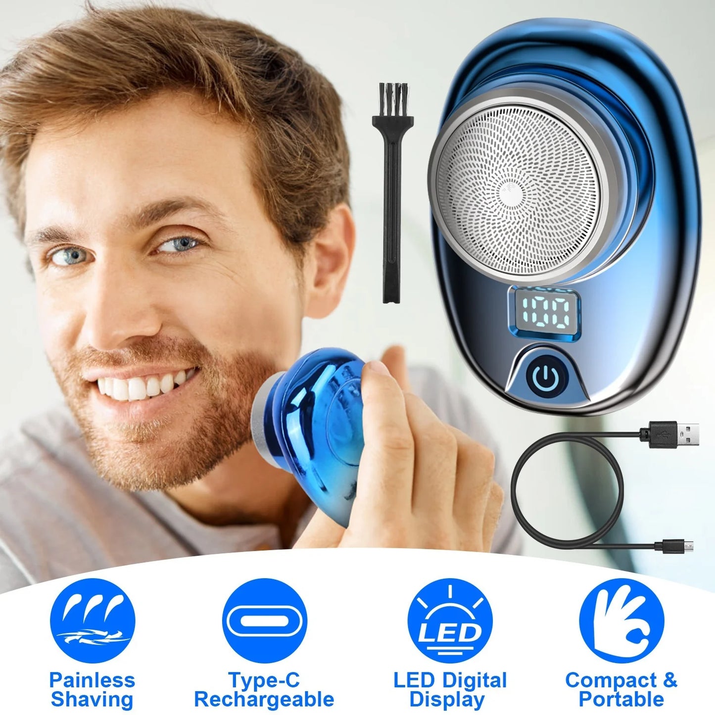 Men Portable Type-C Rechargeable Electric Shaver with Led Digital Display