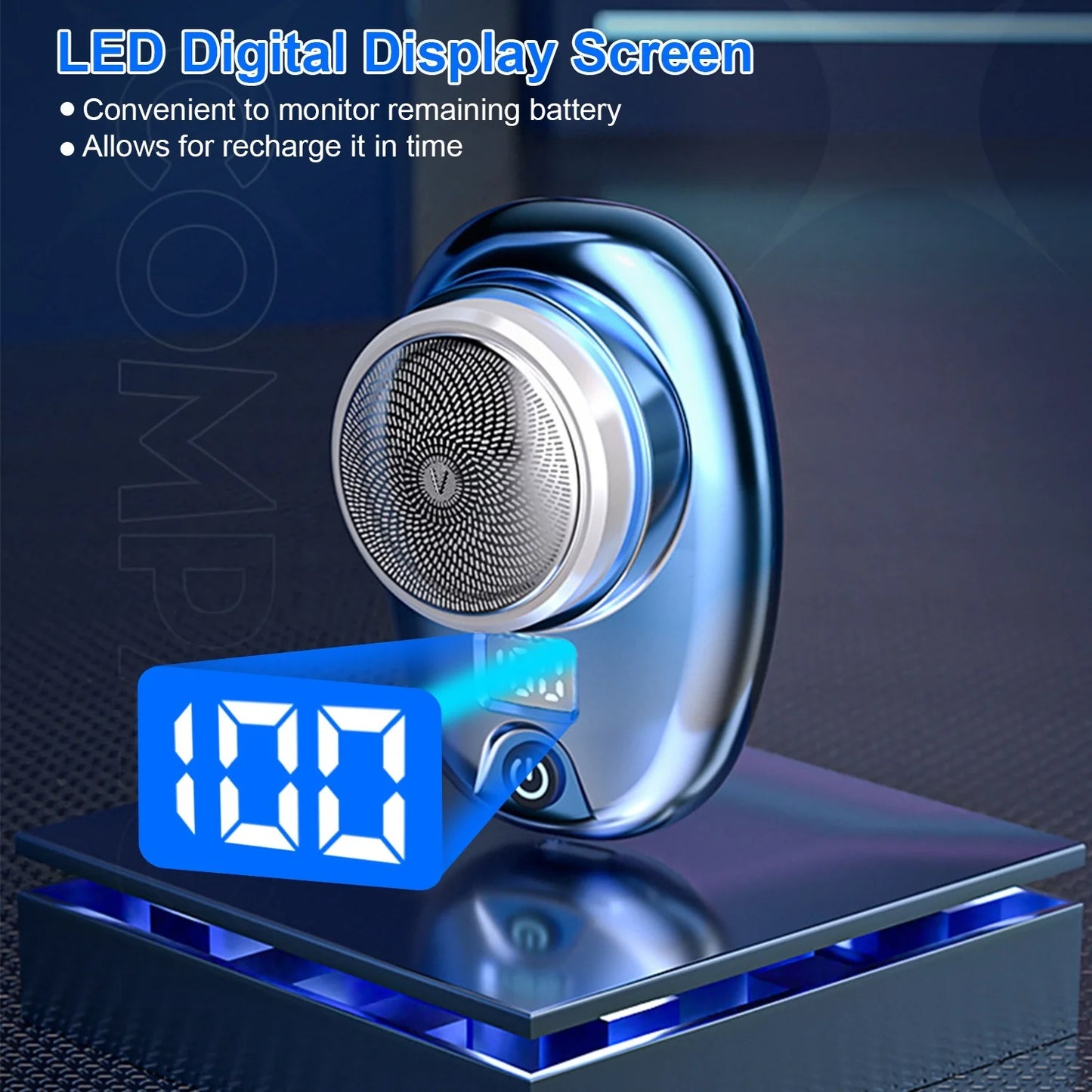 Men Portable Type-C Rechargeable Electric Shaver with Led Digital Display