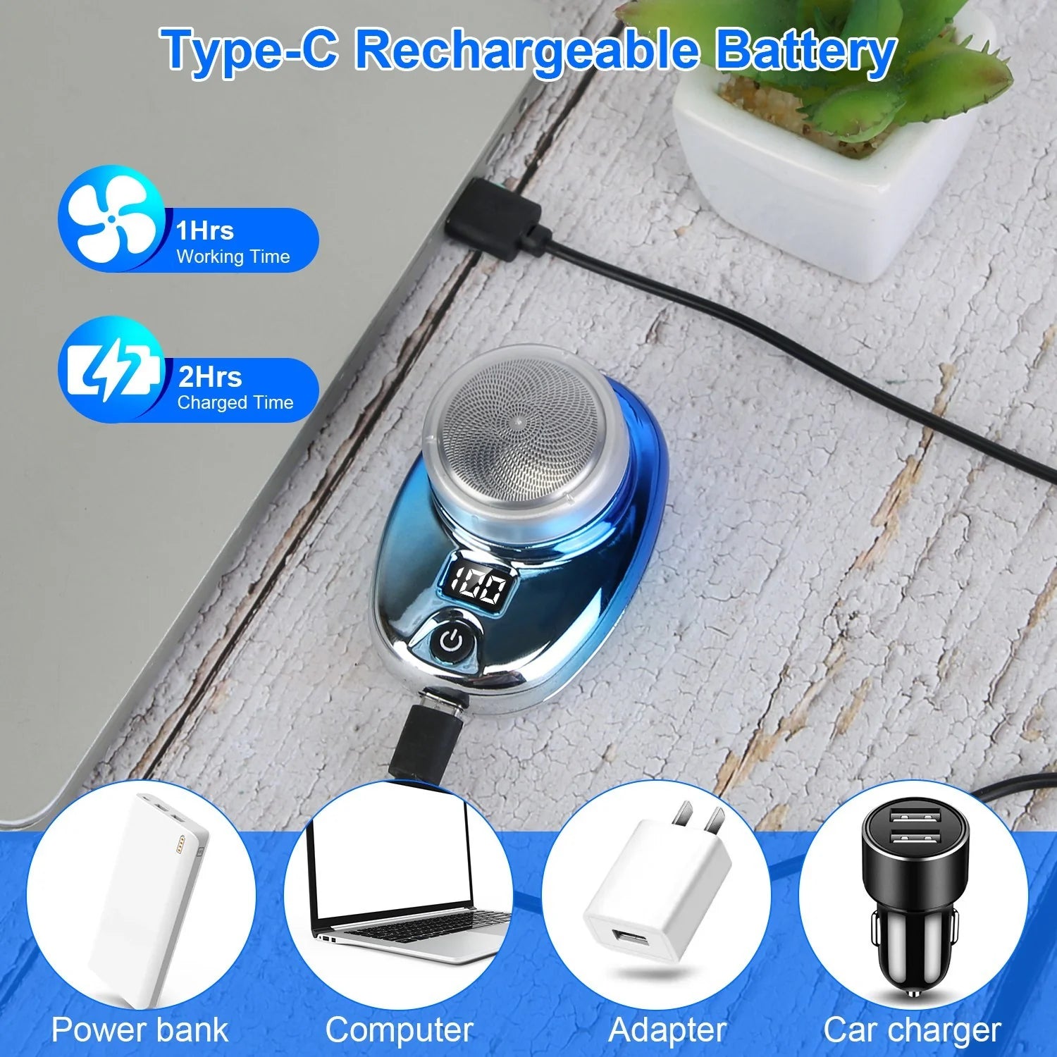 Men Portable Type-C Rechargeable Electric Shaver with Led Digital Display