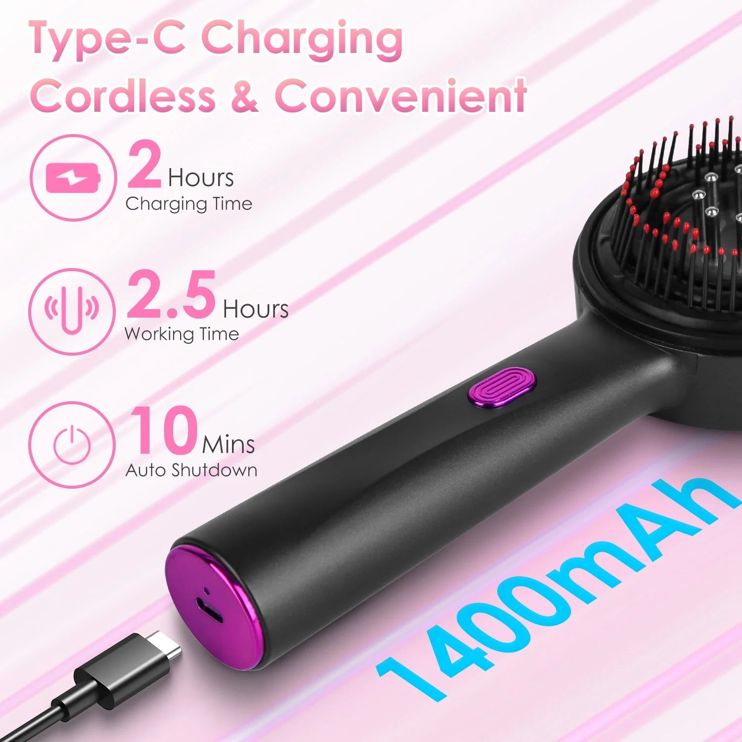 3 in 1 Red Light Scalp Massage Brush Wireless Hair Oil Applicator Massage Comb with 3 Modes Rechargeable Ipx7 Waterproof
