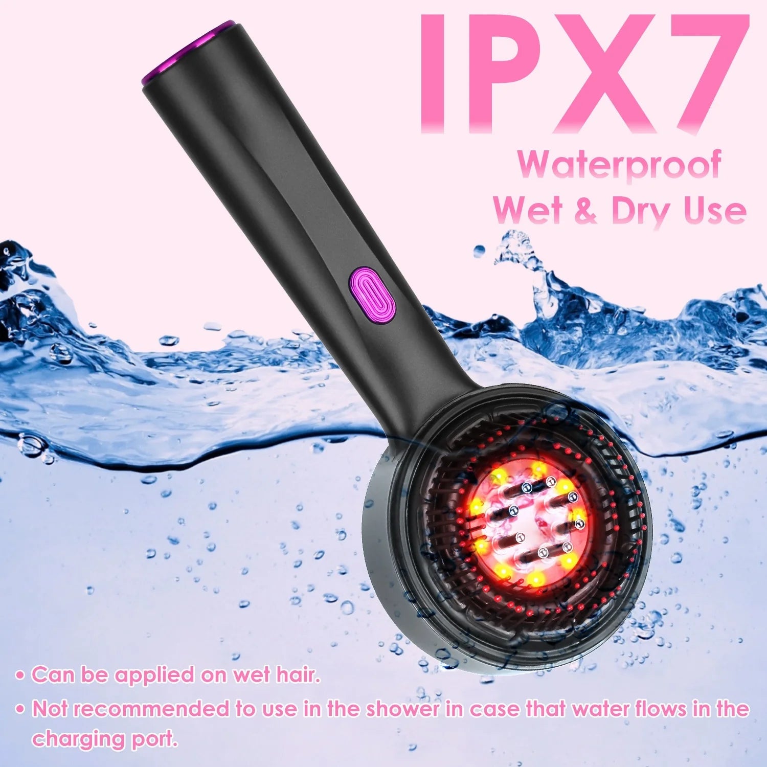 3 in 1 Red Light Scalp Massage Brush Wireless Hair Oil Applicator Massage Comb with 3 Modes Rechargeable Ipx7 Waterproof
