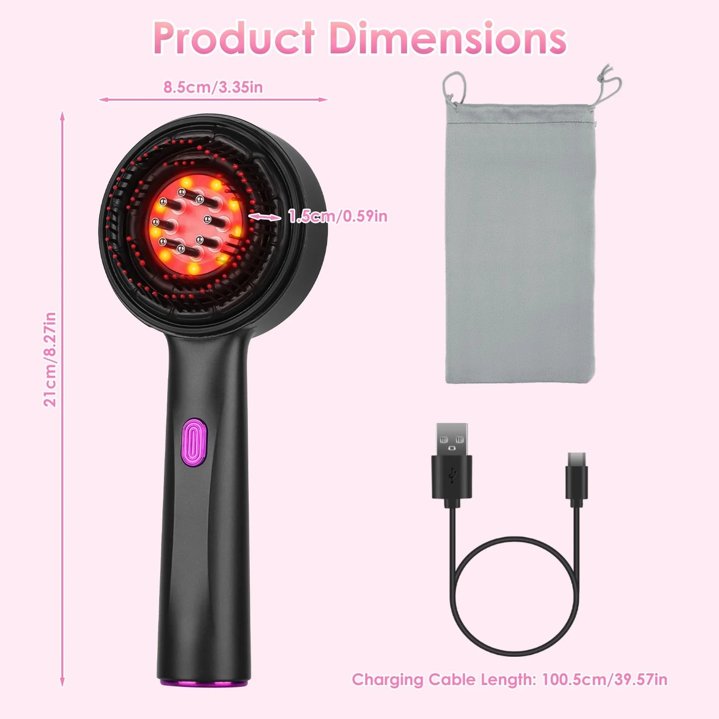 3 in 1 Red Light Scalp Massage Brush Wireless Hair Oil Applicator Massage Comb with 3 Modes Rechargeable Ipx7 Waterproof