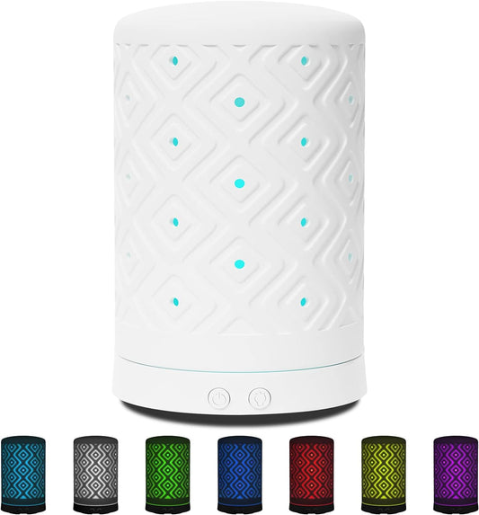 Essential Oil Diffuser Home Fragrance Aromatherapy Diffuser with 7 LED Color Changing Light and Auto off Safety Switch Light Ceramic Diffuser White